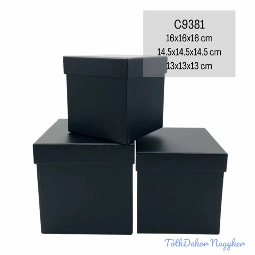 Papírdoboz 3db/szett kocka 16-14,5-13cm - Fekete
