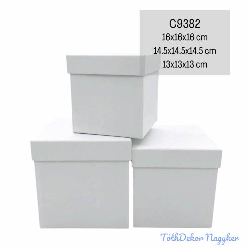 Papírdoboz 3db/szett kocka 16-14,5-13cm - Fehér