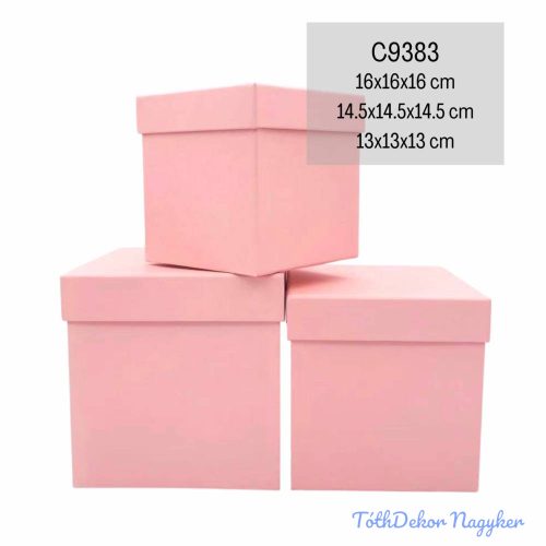 Papírdoboz 3db/szett kocka 16-14,5-13cm - Rózsaszín