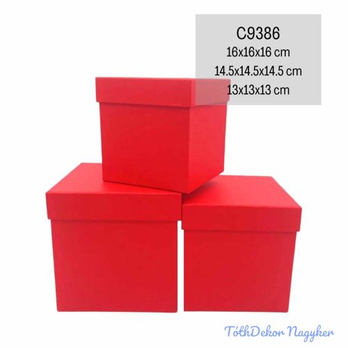 Papírdoboz 3db/szett kocka 16-14,5-13cm - Piros
