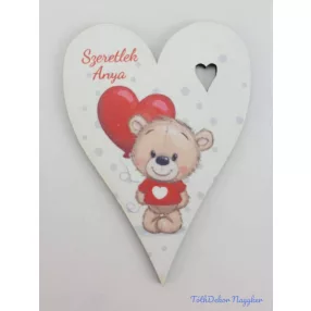 Francia szív macis 8 cm - Szeretlek Anya