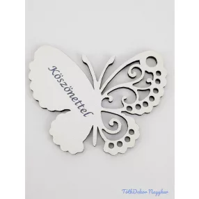 Köszönettel lepkés tábla 7x6 cm - Fehér