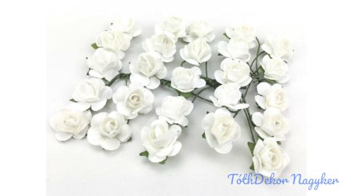 Papír rózsa virágfej 1,6 cm drót szárral fehér