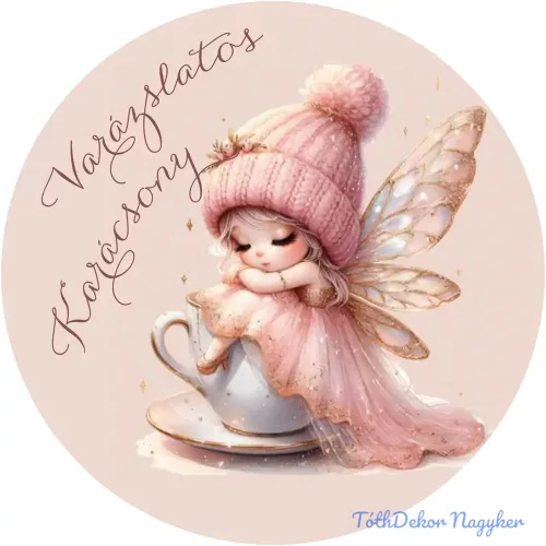 Nyomtatott fa tábla koszorú közép - Angyalkás 11,8cm