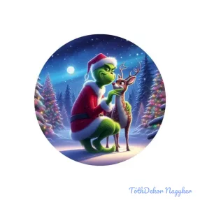   Nyomtatott fa tábla koszorú közép - Grincs őzikével 11,8cm