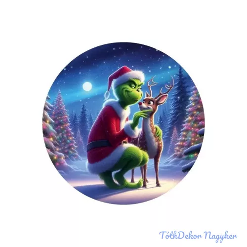 Nyomtatott fa tábla koszorú közép - Grincs őzikével 11,8cm