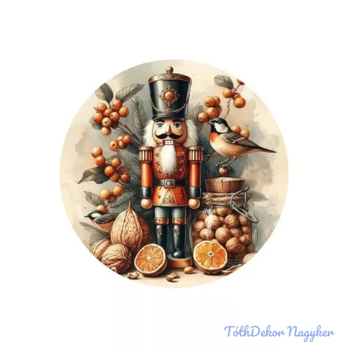 Nyomtatott fa tábla koszorú közép - Diótörő 11,8cm