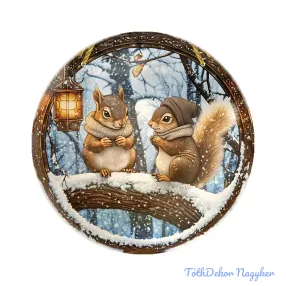 Nyomtatott fa tábla koszorú közép - Két mókus 11,8cm