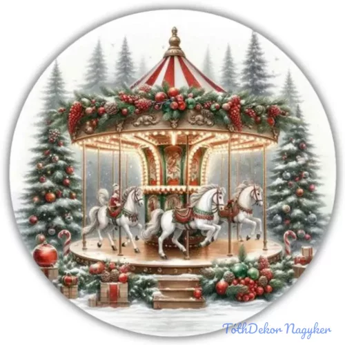 Nyomtatott fa tábla koszorú közép - Körhintás 11,8cm