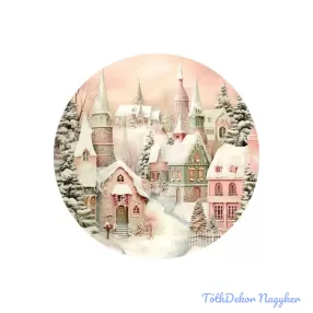   Nyomtatott fa tábla koszorú közép - Pasztell házak 11,8cm