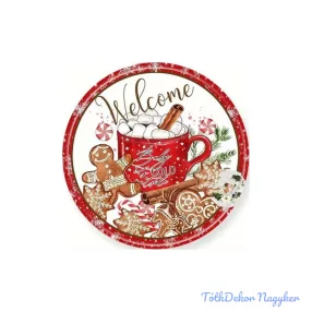   Nyomtatott fa tábla koszorú közép - Fahéjas forró csoki 11,8cm