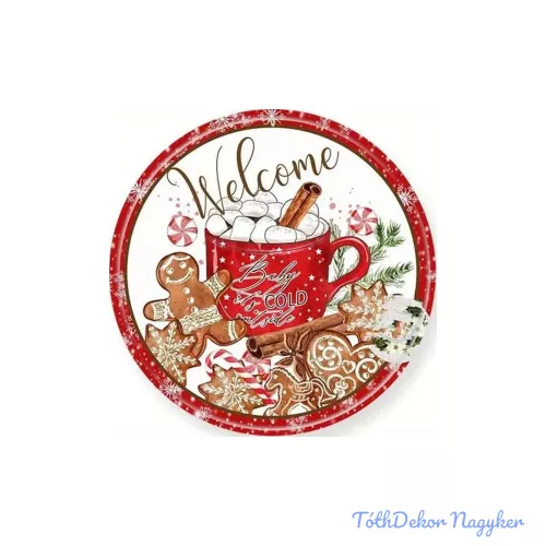 Nyomtatott fa tábla koszorú közép - Fahéjas forró csoki 11,8cm