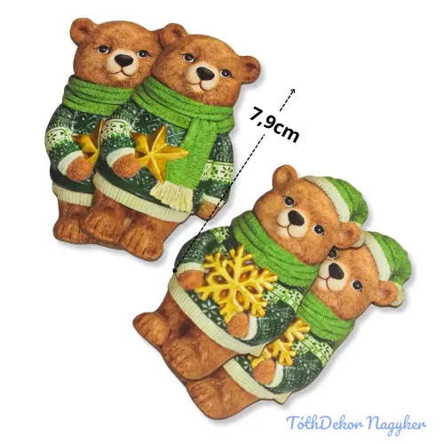 Nyomtatott dekorkarton - Karácsonyi zöld maci pár 4db/csomag