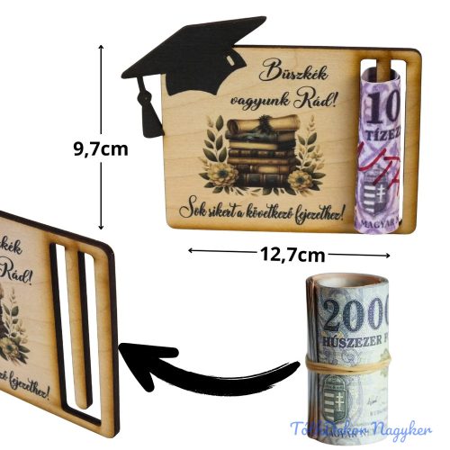Diplomaosztó és ballagási pénzátadó 12,5x9,5cm nyomtatott fa