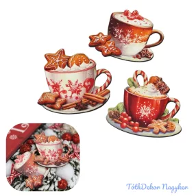   Nyomtatott dekorkarton - Karácsonyi forrócsoki szett 5cm 3db/csomag