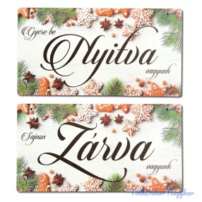   Nyomtatott fa tábla - Zárva-Nyitva tábla - téli mézeskalácsos 24,3x13cm