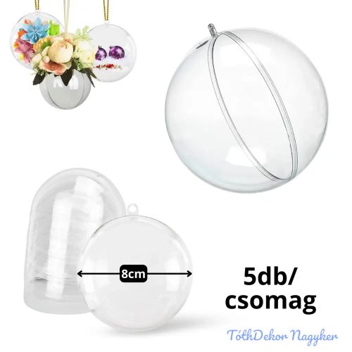 Ajándéktartó gömb műanyag 8cm 5db/cs