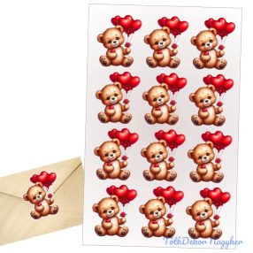 Maci szív lufikkal 12db/lap