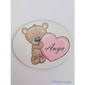 Anya szivecskés maci 6,5x8cm - Ovális