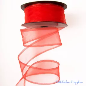 Organza szalag drótos széllel 4 cm x 9,1 m - Piros