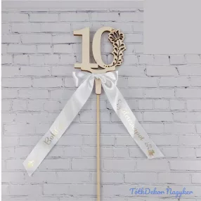   Díszes szám pálcán születésnapi szalaggal kb 9x37cm - 10
