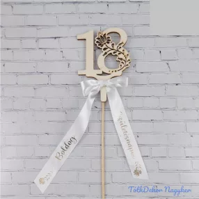   Díszes szám pálcán születésnapi szalaggal kb 9x37cm - 18