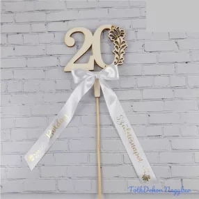   Díszes szám pálcán születésnapi szalaggal kb 9x37cm - 20