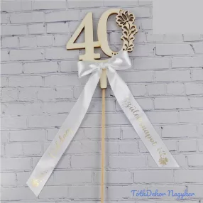   Díszes szám pálcán születésnapi szalaggal kb 9x37cm - 40