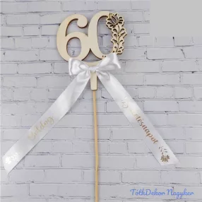   Díszes szám pálcán születésnapi szalaggal kb 9x37cm - 60