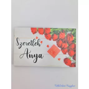 Szeretlek anya vörös rózsás tábla 5x8cm - téglalap