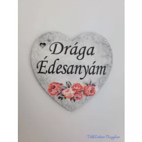   Drága édesanyám márvány virágos tábla 7x7,5 cm - szív
