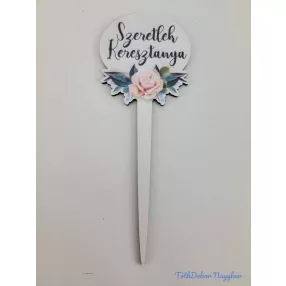   Szeretlek keresztanya napjára díszes tábla 15x5cm - beszúró