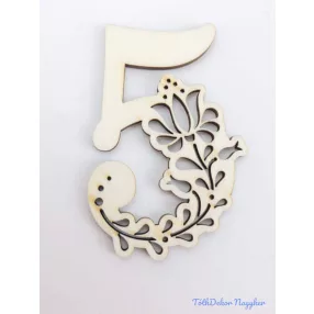 Díszes natúr lézervágott fa szám 6,5x5cm - 5