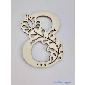 Díszes natúr lézervágott fa szám 6,5x5cm - 8