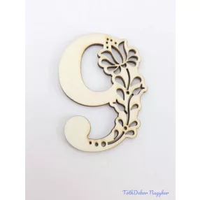 Díszes natúr lézervágott fa szám 6,5x5cm - 9