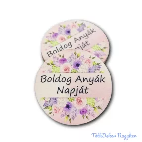   Boldog anyák napját kör 5cm - Púder háttér+virág minta
