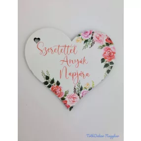 Szeretettel anyák napjára virágos tábla 7x7,7cm - szív