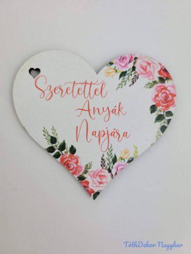 Szeretettel anyák napjára virágos tábla 7x7,7cm - szív
