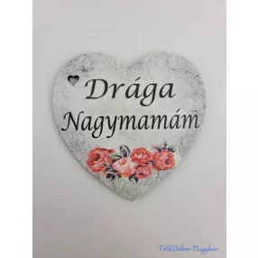 Drága nagymamám márvány virágos tábla 7x7,5 cm - szív