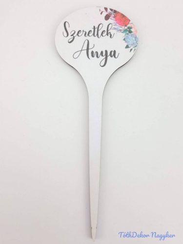Szeretlek anya virágmintás tábla 15x5cm - beszúró