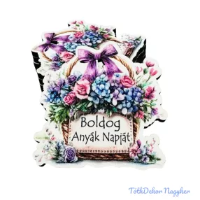 Boldog anyák napját virágkosár 4,7x4,7cm - 5db/csomag