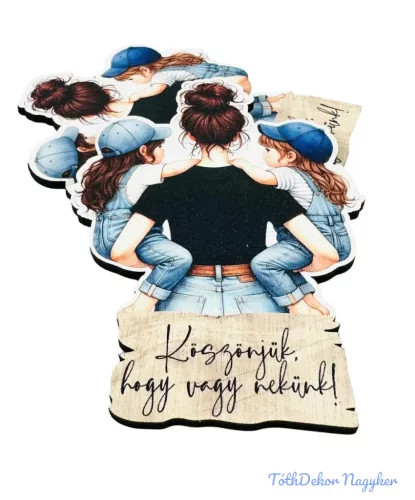 Barna hajú édesanya 2 lányával 9x6,5cm - 2db/csomag