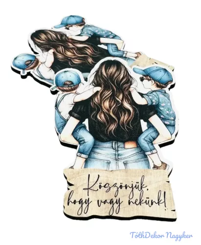 Barna hajú édesanya 2 fiával 9x6,5cm - 2db/csomag