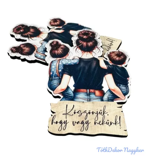 Barna hajú édesanya fiával és lányával 9x6,5cm - 2db/csomag