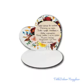 Nagy talpas fa szív 19,2x20cm - Színes szárnyú/barna