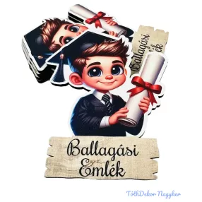   Ballagási fa tábla 5db/csomag - Ballagó emlék barna fiú 9,6x7,4cm
