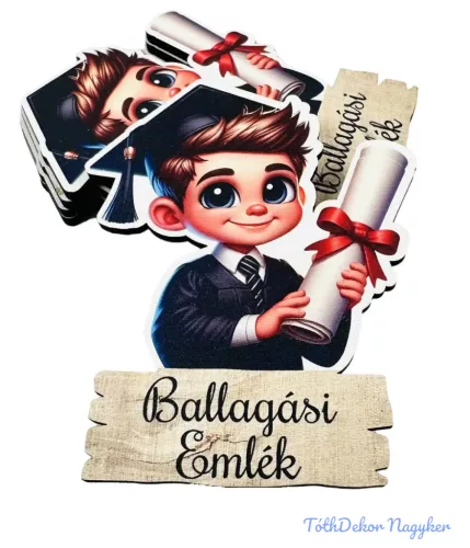 Ballagási fa tábla 5db/csomag - Ballagó emlék barna fiú 9,6x7,4cm