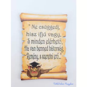   Baglyos papirusz idézettel - Ne csüggedj, hisz ifjú vagy…