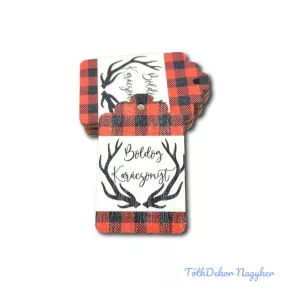   Ajándékcímke 5db/csomag 6,5x4cm - Piros-Fekete Szarvasagancs