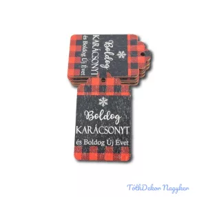   Ajándékcímke 5db/csomag 6,5x4cm - Fekete-Piros Boldog Karácsonyt